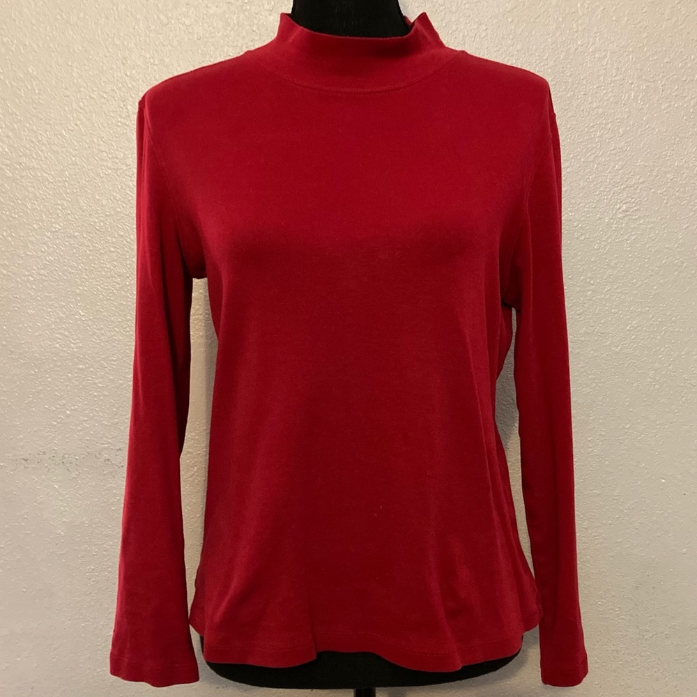 Long Sleeve Turtleneck Red Cotton Shirt